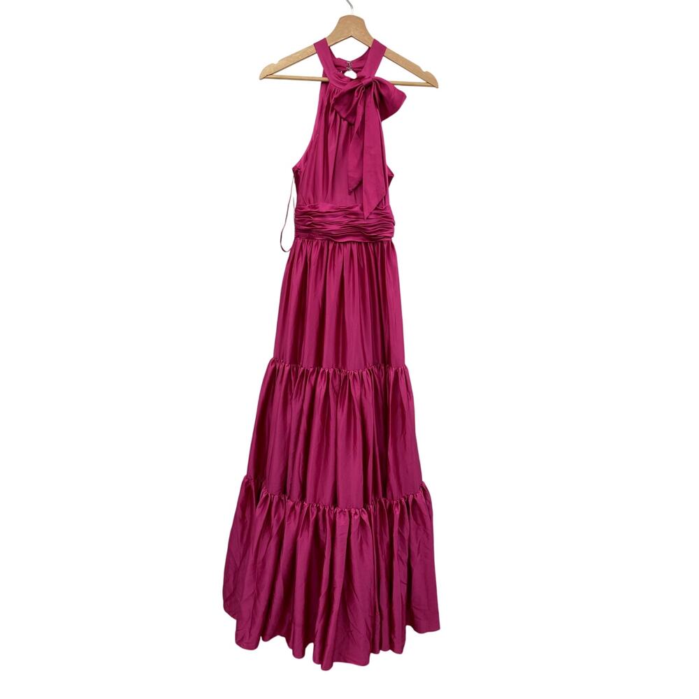 Mac Duggal Pink Tiered Ruffle Halter Gown - Picture 4 of 9